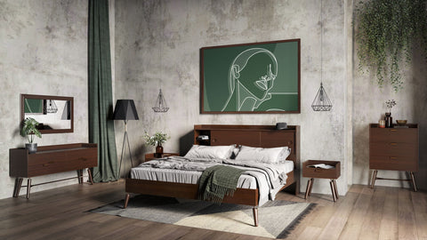 Modrest Sutton Queen Mid Century Elisa Acacia Wood Bed Model VGWH180430201-202-Q