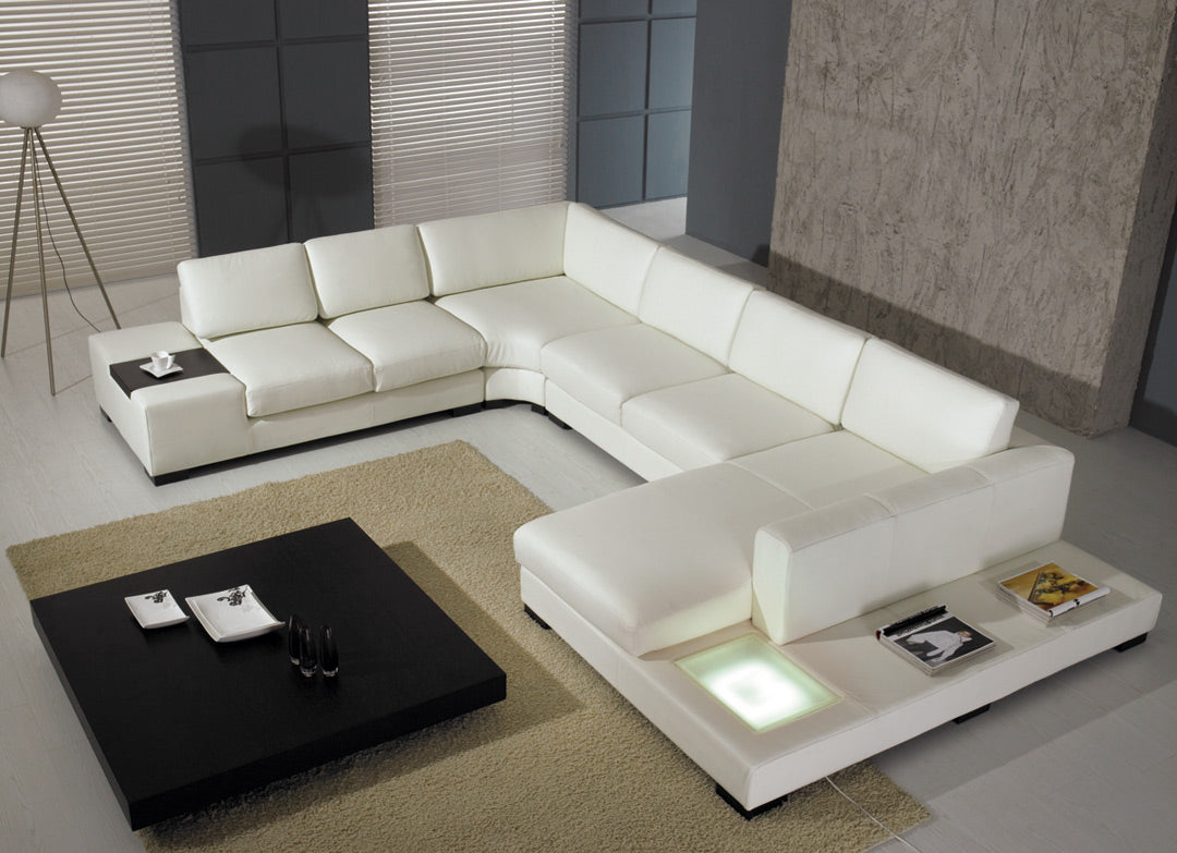 Eco Leather T35 White Leather Sectional Sofa With Lights Model VGYI-T35-1-BL