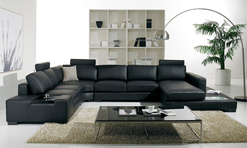 T35 Modern Black Genuine Leather Sectional Sofa With Light Model VGYI-T35-2-HL
