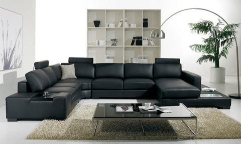 T35 Modern Black Genuine Leather Sectional Sofa With Light Model VGYI-T35-2-HL