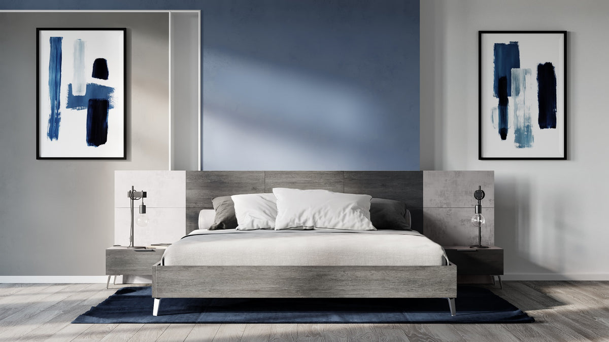Queen Nova Domus Bronx Italian Modern Faux Concrete & Grey Bed & 2 Nightstands Set Model VGACBRONX-BEDNS-SET-Q