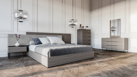 Nova Domus Enzo Italian Modern Grey Oak & Fabric Bed With Nightstands Model VGACENZO-BED