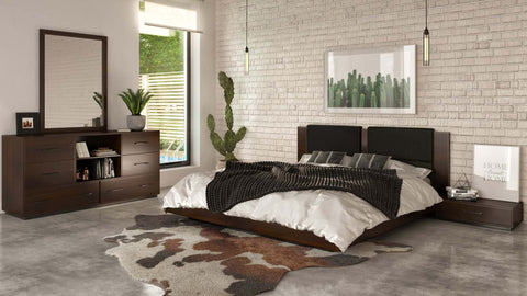 Nova Domus Fantasia Dark Walnut | Dark Grey Bed And Two Nightstands Model VGWDHL-W01-BED-2NS