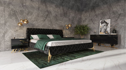 Modrest Legend Modern Black Velvet & Gold Bed Model VGVCBD8111-BLKGLD