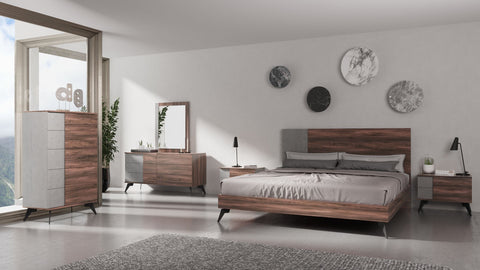Nova Domus Palermo Modern Italian Faux Concrete & Walnut Bed Model VGACPALERMO-WAL-BED