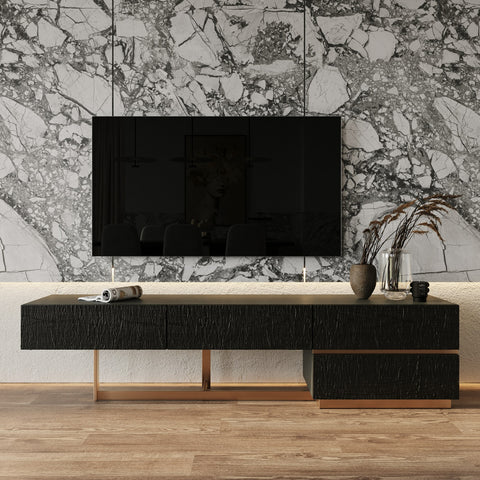 Modrest Tasha Modern Black Ash & Brushed Gold Tv Stand Model VGVCTV2308