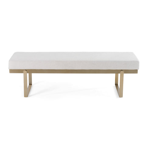 Modrest Tatum Modern Off White Fabric & Brass Dining Bench Model VGGA-8671BE-OFF