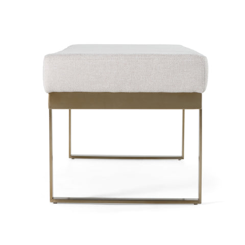 Modrest Tatum Modern Off White Fabric & Brass Dining Bench Model VGGA-8671BE-OFF