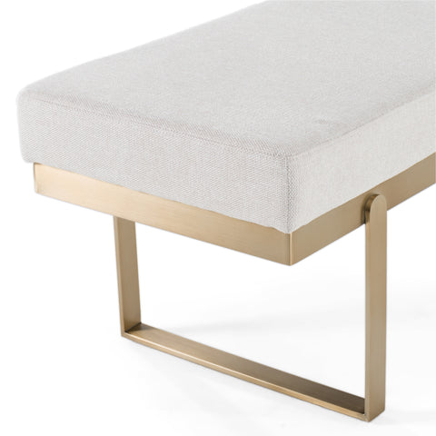Modrest Tatum Modern Off White Fabric & Brass Dining Bench Model VGGA-8671BE-OFF