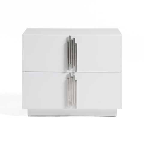 Modrest Token Modern White & Stainless Steel Nightstand Model VGVCN815-WHITE-NS