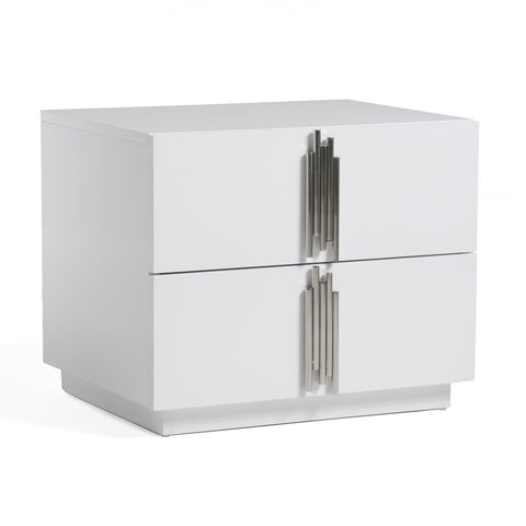 Modrest Token Modern White & Stainless Steel Nightstand Model VGVCN815-WHITE-NS