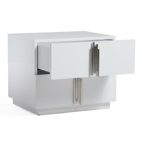 Modrest Token Modern White & Stainless Steel Nightstand Model VGVCN815-WHITE-NS