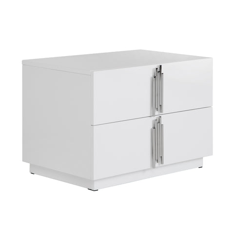 Modrest Token Modern White & Stainless Steel Large Nightstand Model VGVCN815-L-WHITE-NS