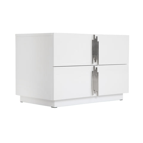 Modrest Token Modern White & Stainless Steel Large Nightstand Model VGVCN815-L-WHITE-NS