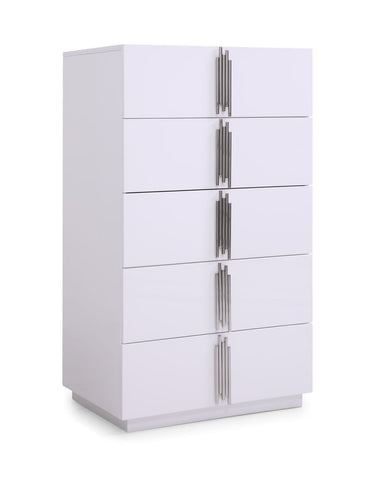 Modrest Token Modern Glossy White & Stainless Steel Chest Model VGVCJ815-5H-WHT-3-3