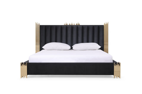 Modrest Token Modern Black & Gold Bed With Nightstands Model VGVCBD815-BLK-BED-2NS-SET