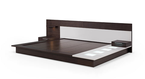 Modrest Torino Contemporary Brown Oak & Grey Platform Bed With Lights Model VGWCSB-B03-BRNGRY