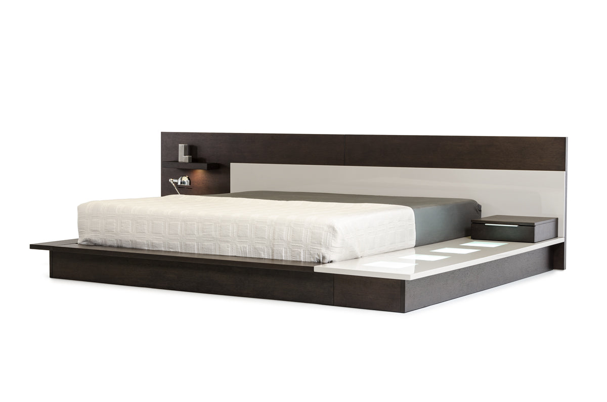 Modrest Torino Contemporary Brown Oak & Grey Platform Bed With Lights Model VGWCSB-B03-BRNGRY