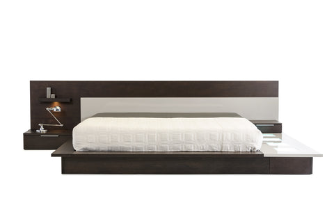 Modrest Torino Contemporary Brown Oak & Grey Platform Bed With Lights Model VGWCSB-B03-BRNGRY