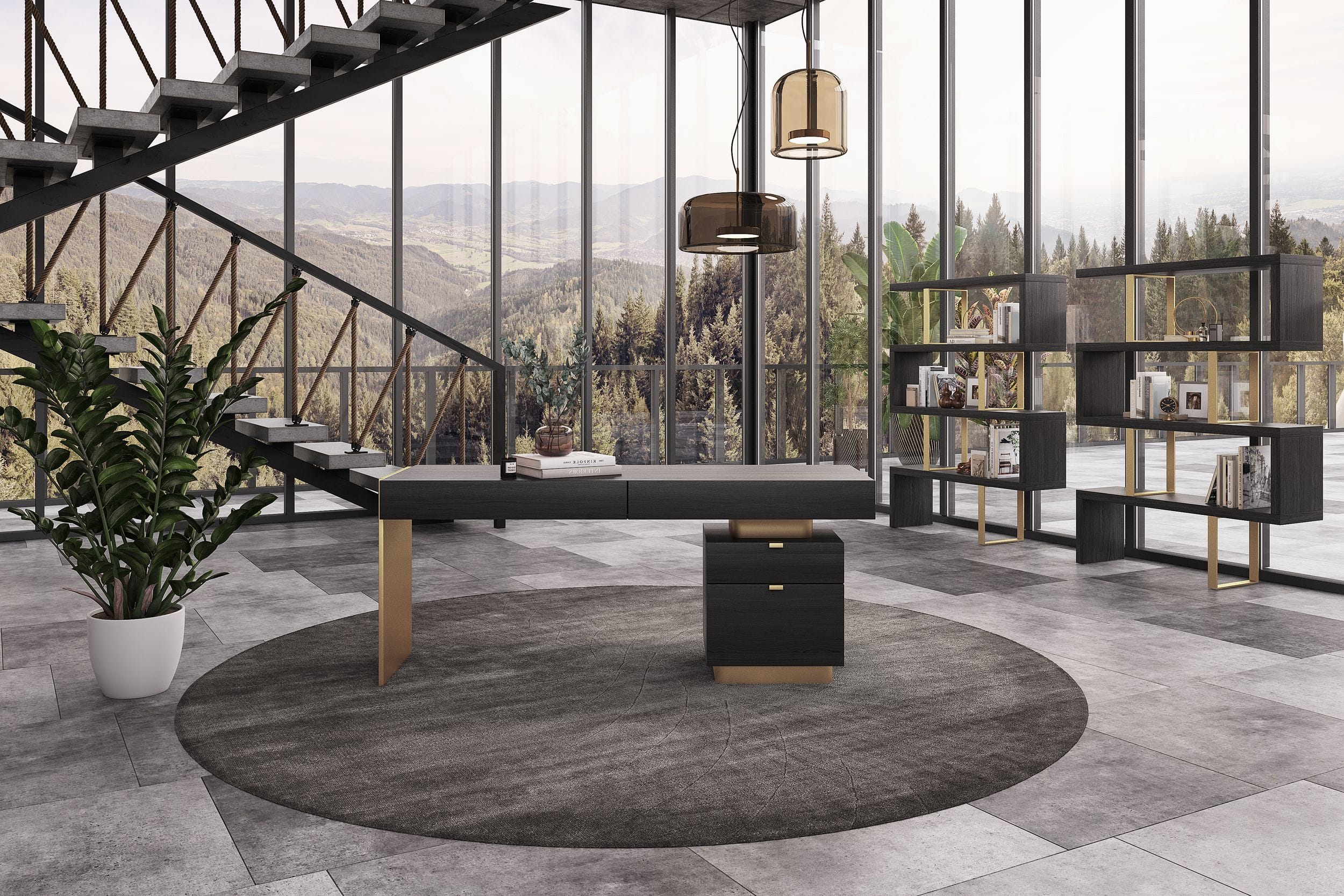 Modrest Trahan Modern Grey Elm & Gold Office Desk Model VGBBMQ2101-GRY-DESK