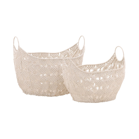 Arielle Natural White Finish Basket Set Of 2