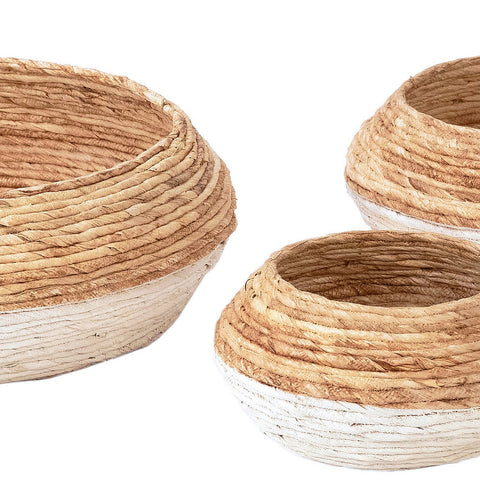 Abaca Natural Finish with White Basket Set Of 3