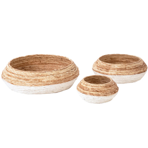 Abaca Natural Finish with White Basket Set Of 3
