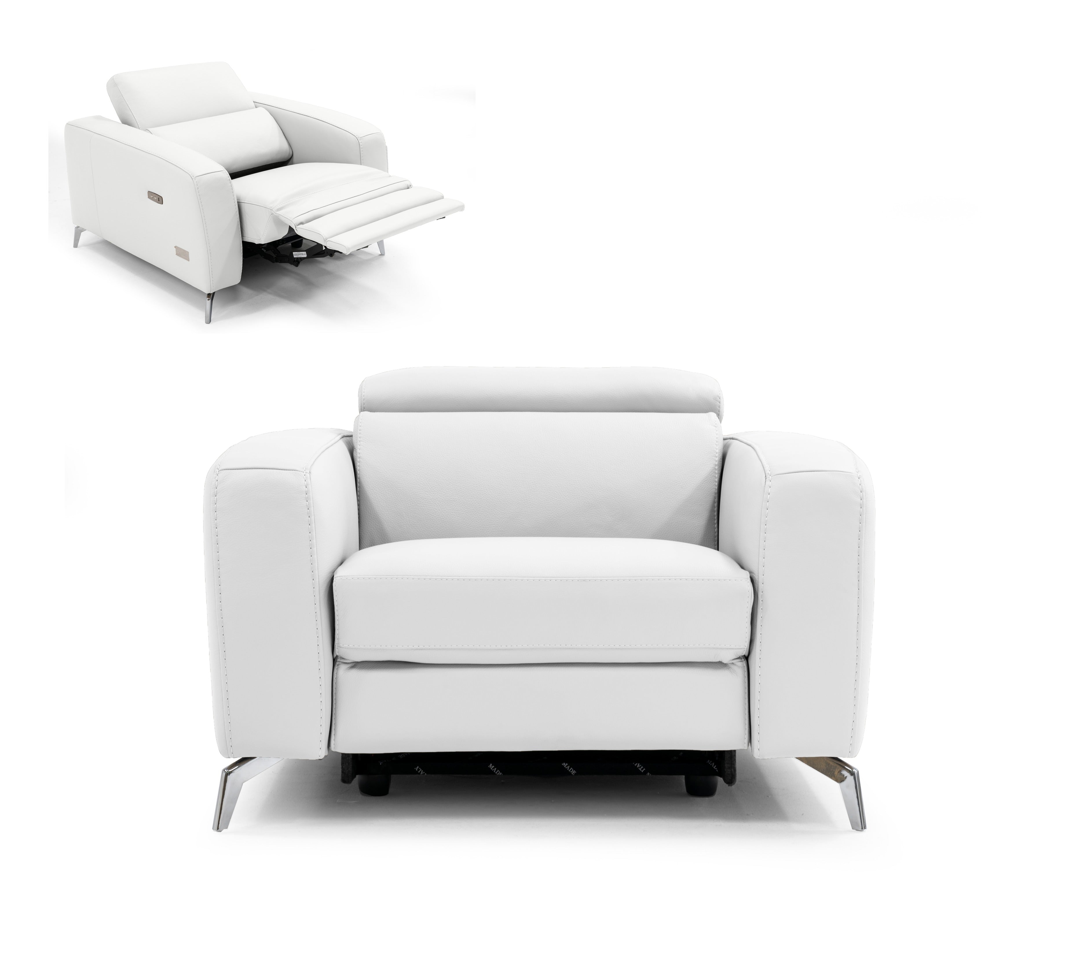 Lamod Italia Turin Italian White Leather Recliner Chair Model VGCCROMA-WHIT-CH