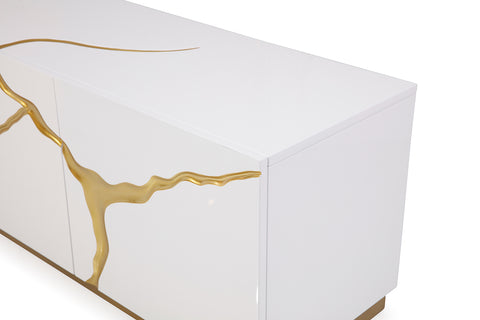Modrest Aspen Modern White & Gold Tv Stand Model VGVCTV1801-WHT