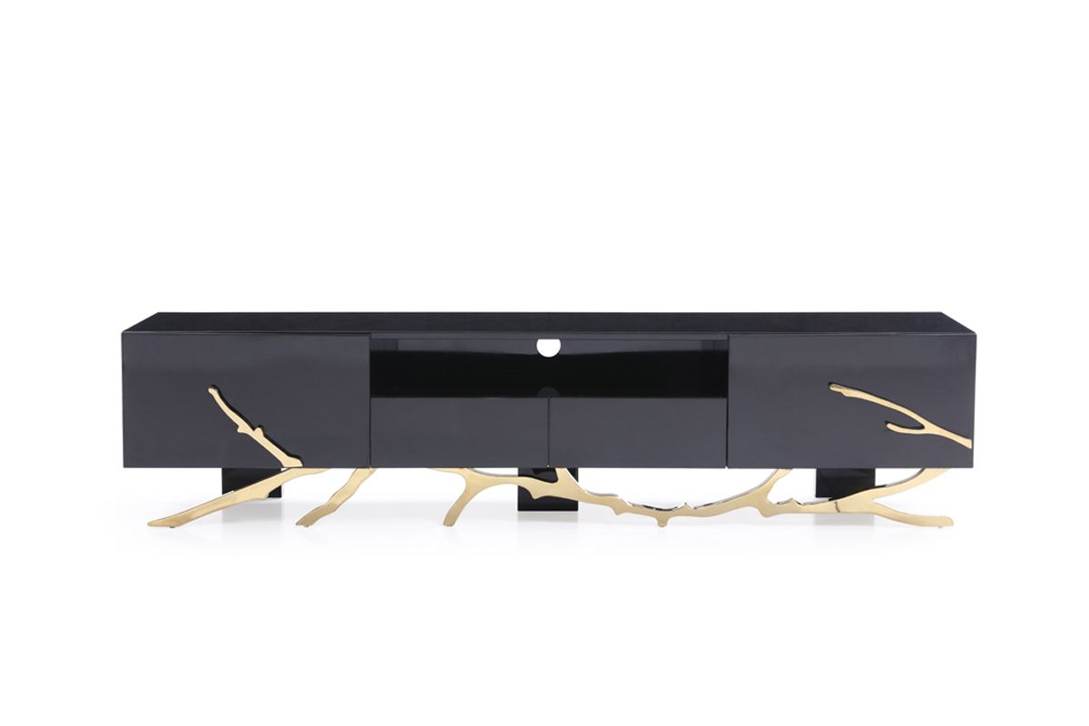 Modrest Legend Modern Black & Champagne Gold 87" Tv Stand Model VGVCT-V8111-BLK-L