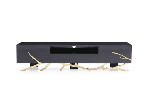 Modrest Legend Modern Black & Champagne Gold 87" Tv Stand Model VGVCT-V8111-BLK-L