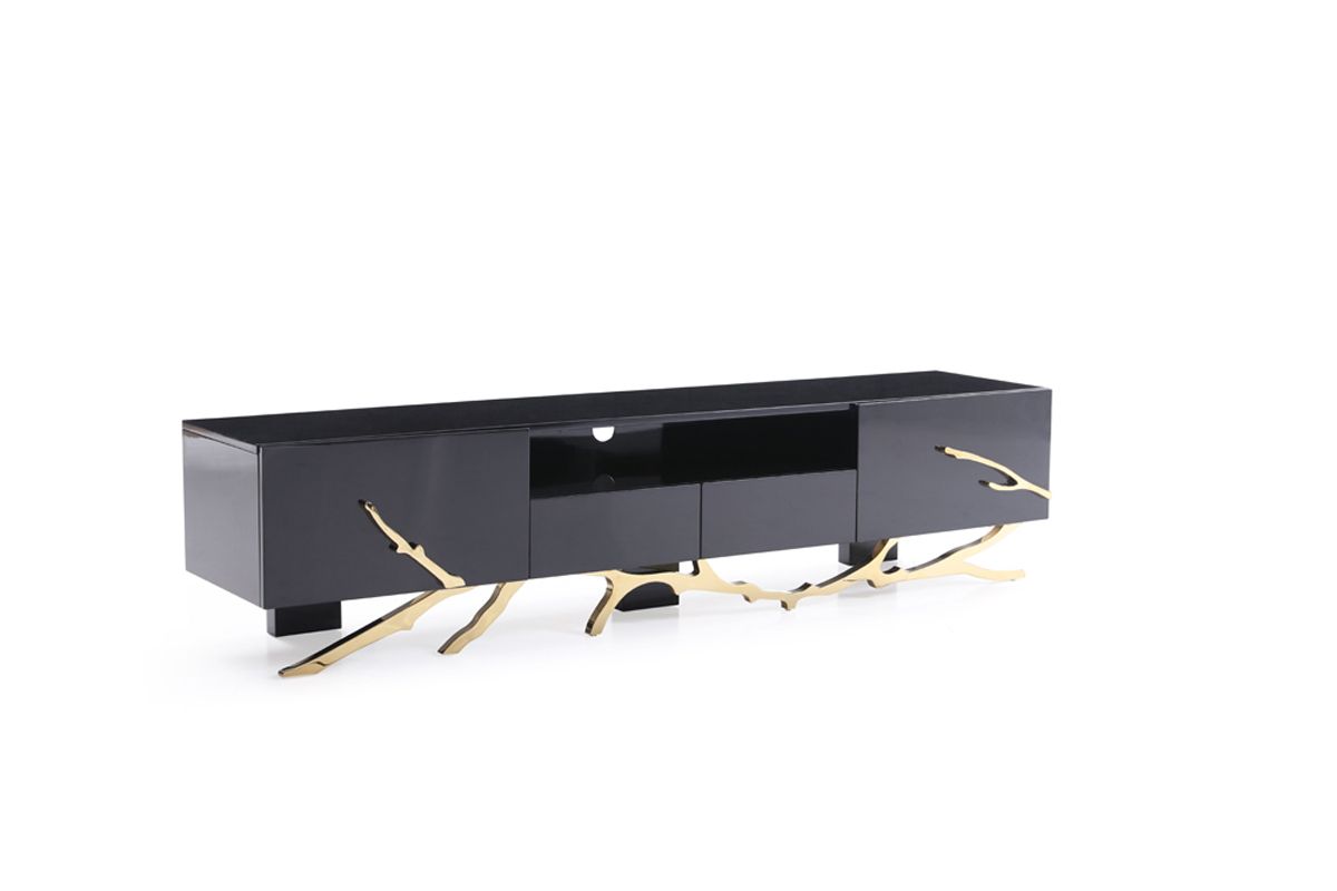 Modrest Legend Modern Black & Champagne Gold 87" Tv Stand Model VGVCT-V8111-BLK-L
