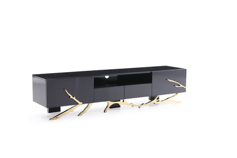 Modrest Legend Modern Black & Champagne Gold 87" Tv Stand Model VGVCT-V8111-BLK-L