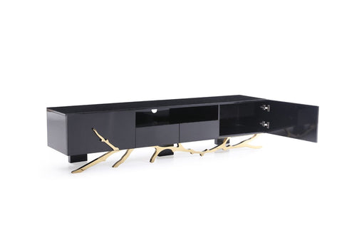 Modrest Legend Modern Black & Champagne Gold 87" Tv Stand Model VGVCT-V8111-BLK-L