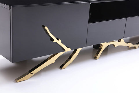 Modrest Legend Modern Black & Champagne Gold 87" Tv Stand Model VGVCT-V8111-BLK-L