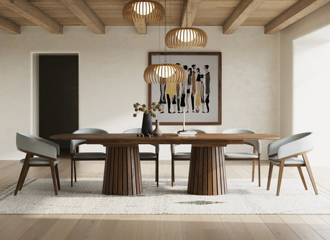 Modrest Truman Mid Century Modern Walnut Extendable Dining Table & 6 Chairs Set Model VGMA-MIT-5346-MI-1240-7PC