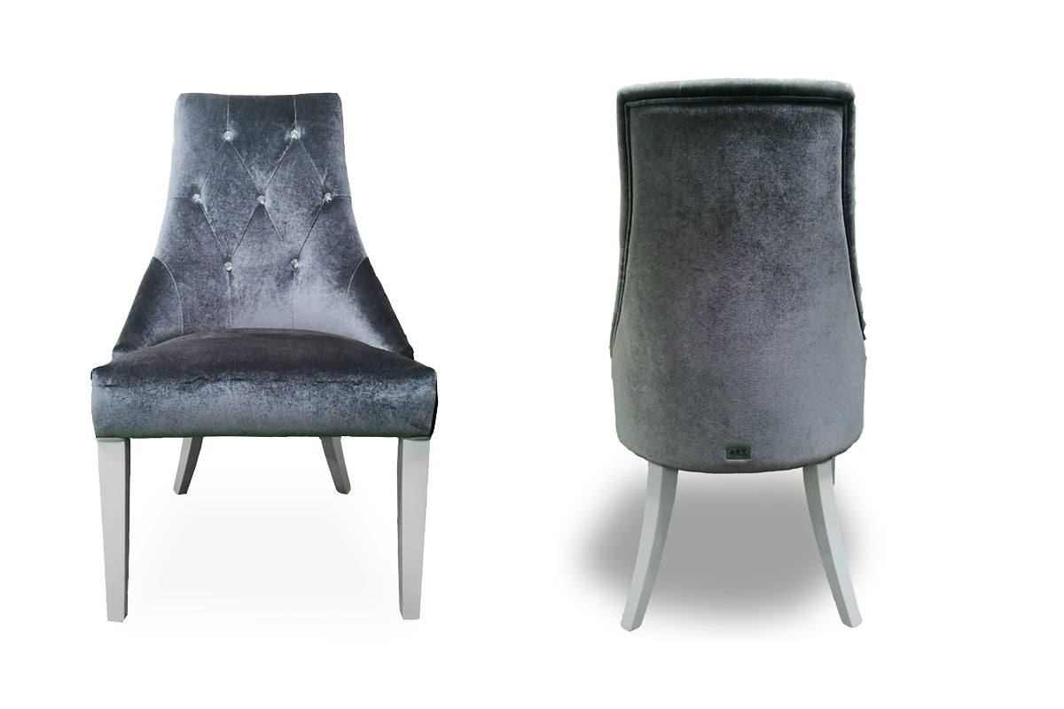 Charlotte Grey Velour & White High Gloss Dining Chair (Set Of 2) Model VGUNAC031-GRYWHT