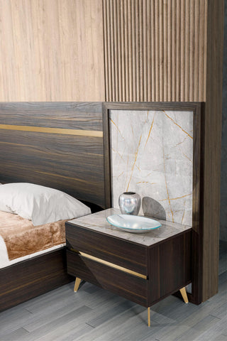 Nova Domus Velondra Modern Eucalypto & Marble Bed With Two Nightstands Model VGACVELONDRA-BED-2NS
