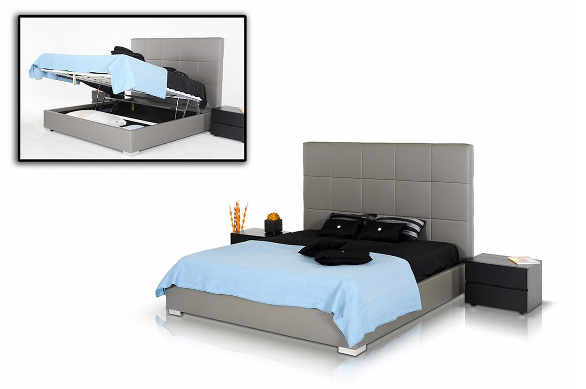 Eastern King Messina Modern Grey Eco Leather Bed With Lift Storage Model VGJYMESSINA-EK