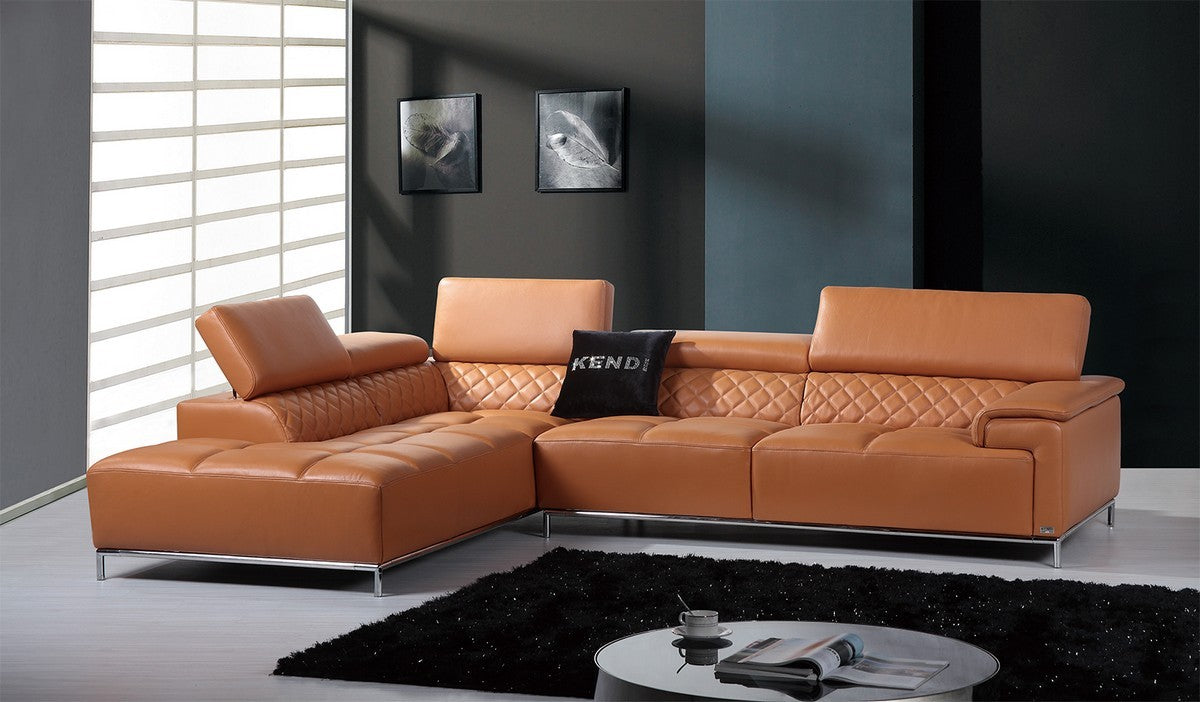 Half Leather Divani Casa Citadel Modern Leather Sectional Sofa Model VGKNK8482-ORG-HL