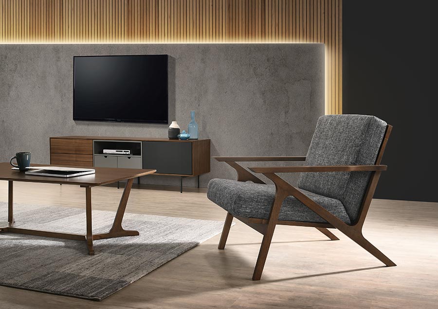 Modrest Candea Mid Century Walnut And Grey Accent Chair Model VGMAMI-997-CHR
