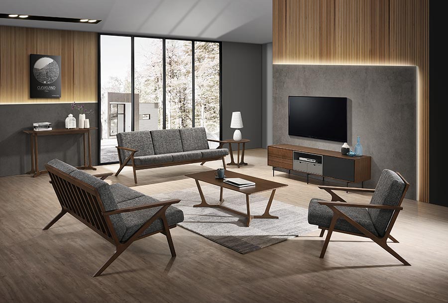 Modrest Candea Mid Century Walnut And Grey Compact Loveseat Model VGMAMI-997-LVST