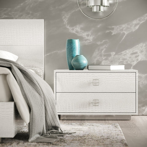 A&X Ovidius & Victoria Modern White Crocodile Lacquer Bedroom Set Model VGUN-OVIDVICT-SET-WHT