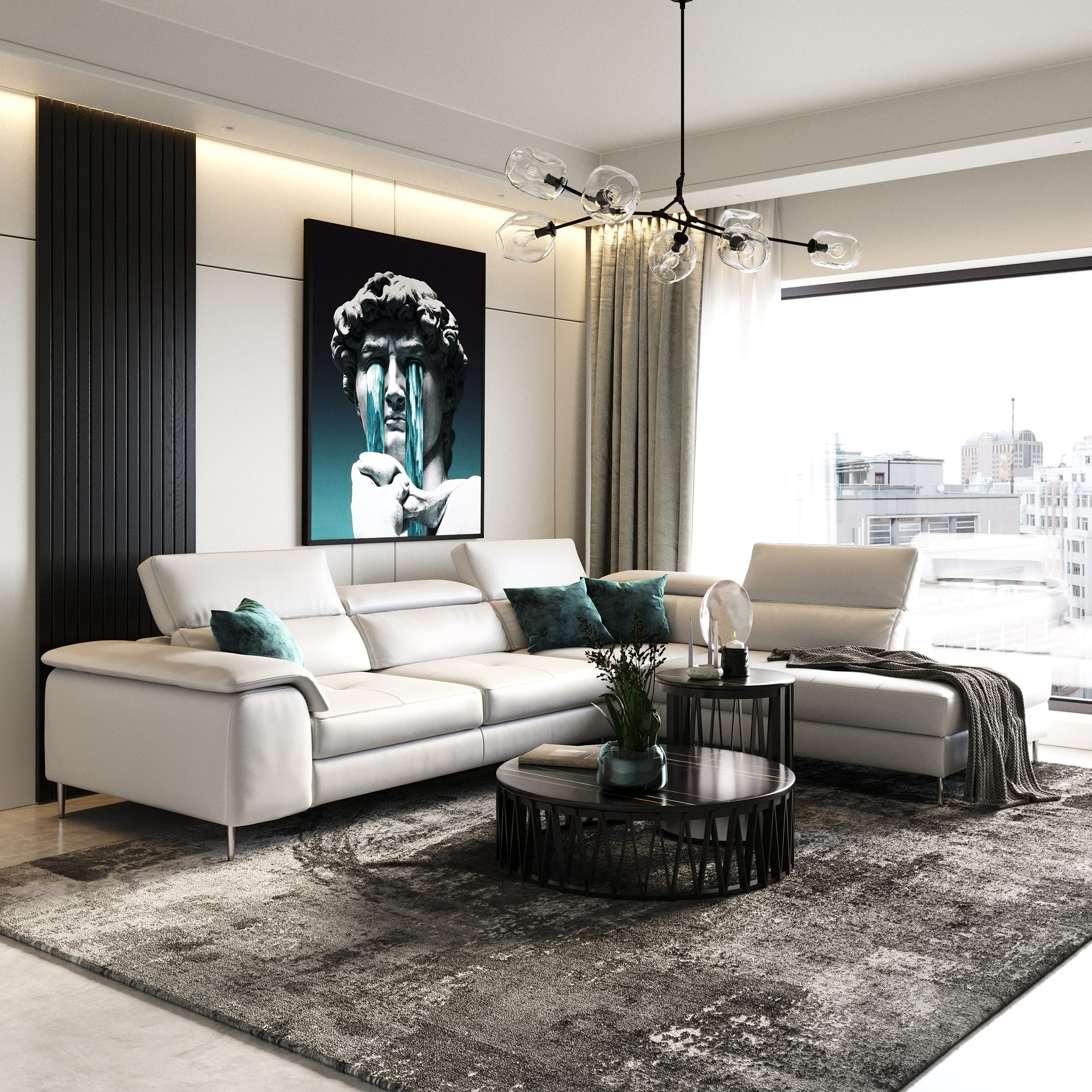 Lamod Italia Viola Italian Contemporary Grey Leather Right Facing Sectional Sofa Model VGCCVIOLA-KIM-GRY-RAF-SECT