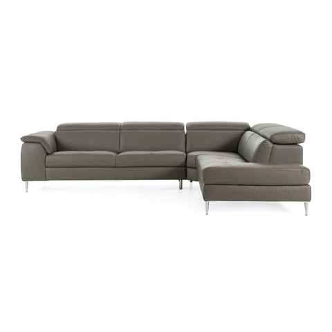 Lamod Italia Viola Italian Contemporary Grey Leather Right Facing Sectional Sofa Model VGDTVIOLA-KIM-FUME-RAF-SECT