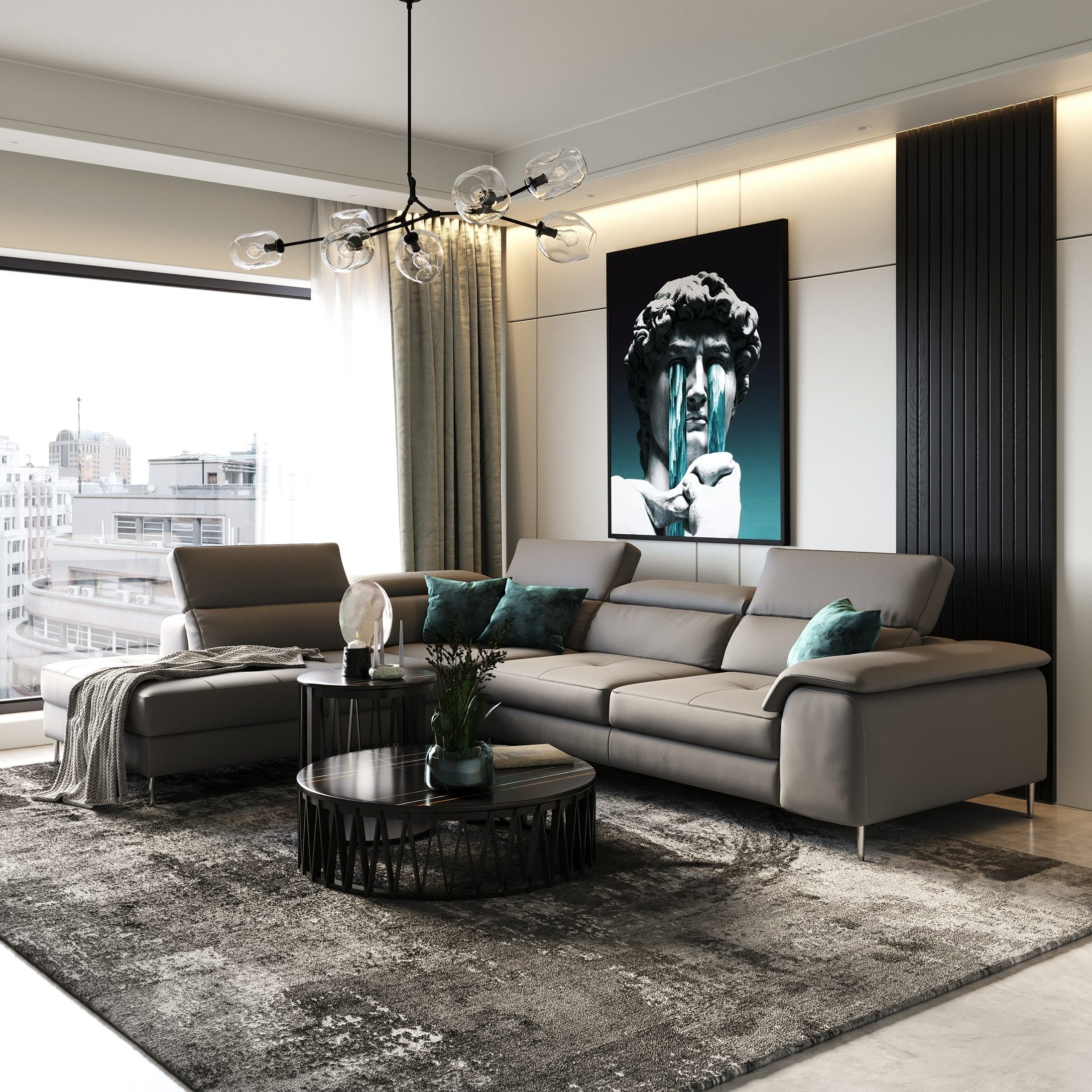 Lamod Italia Viola Italian Contemporary Grey Leather Left Facing Sectional Sofa Model VGCCVIOLA-KIM-BRN-LAF-SECT