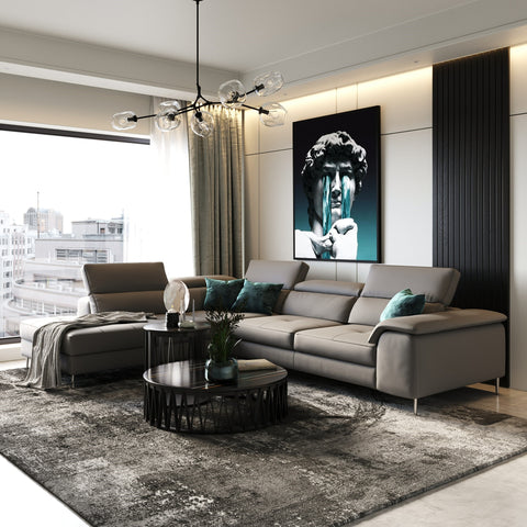 Lamod Italia Viola Italian Contemporary Grey Leather Left Facing Sectional Sofa Model VGCCVIOLA-KIM-BRN-LAF-SECT