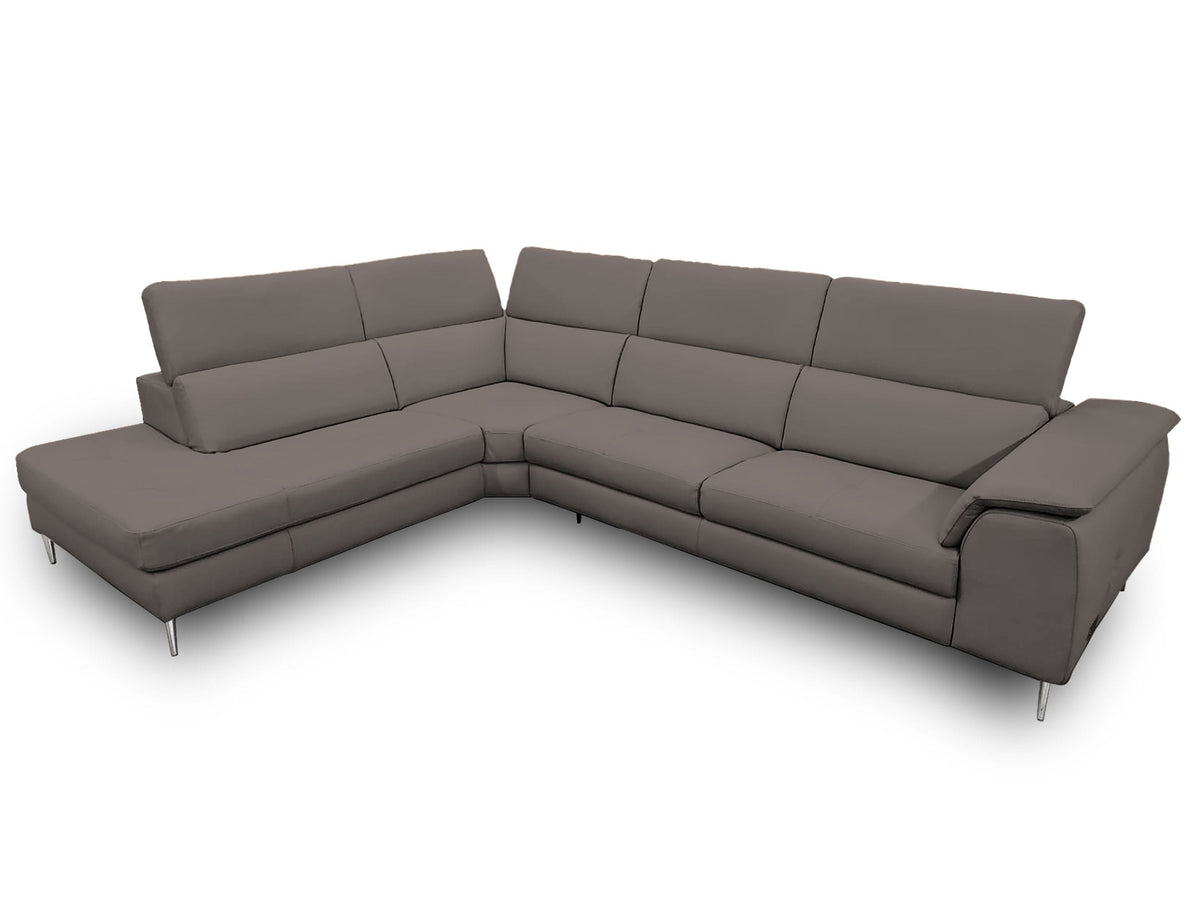 Lamod Italia Viola Italian Contemporary Grey Leather Left Facing Sectional Sofa Model VGCCVIOLA-KIM-BRN-LAF-SECT