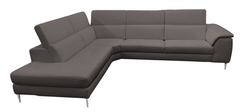 Lamod Italia Viola Italian Contemporary Grey Leather Left Facing Sectional Sofa Model VGCCVIOLA-KIM-BRN-LAF-SECT