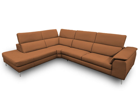 Lamod Italia Viola Italian Contemporary Cognac Leather Left Facing Sectional Sofa Model VGCCVIOLA-KIM-COG-LAF-SECT